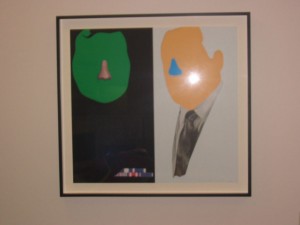 John Baldessari - Noses &amp; Ears, Etc.:The Gemini Series: Two Faces, One with Nose and Military Ribbons; One with (Blue) Nose and Tie, 2006, three-layer, 14-color screenprint; mounted to Sintra and framed