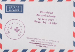 Joseph Beuys - Luftpost, 1971, airmail envelope with page from a chemistry textbook; with several stamps