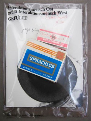 Joseph Beuys - Sprachlos, 1982, exhibition catalogue, Sprachlos cigarillo package, and matches, all with handwritten addition; in printed transparent plastic envelope