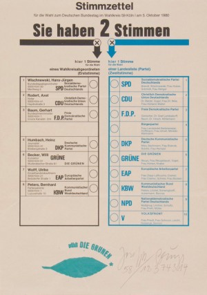 Joseph Beuys - Stimmzettel, 1980, ballot paper stamped