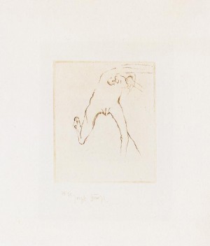 Joseph Beuys - Suite Schwurhand: Frau rennt weg mit Gehirn, 1980, etching on white Arches wove