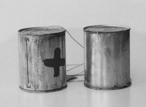 Joseph Beuys - Telephon S-----------------E, 1974, two tin cans, one with brown paint (Browncorss); string, label