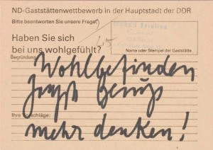 Joseph Beuys - Wohlbefinden, 1982, customer survey card, with handwritten text