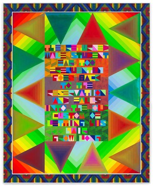 Jeffrey Gibson - THE RETURNED MALE STUDENT FAR TOO FREQUENTLY GOES BACK TO THE RESERVATION AND FALLS INTO THE OLD CUSTOM OF LETTING HIS HAIR GROW LONG, 2024