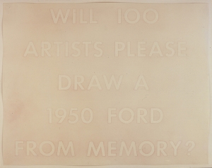 Ed Ruscha - WILL 100 ARTISTS PLEASE DRAW A 1950 FORD FROM MEMORY?, 1977, pastel on paper