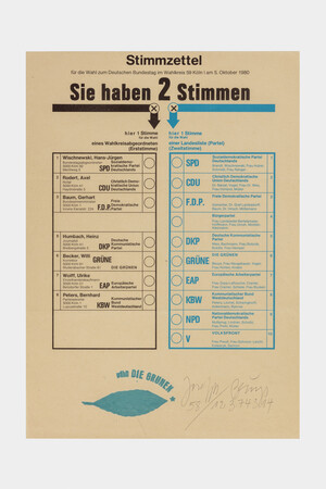 Joseph Beuys - Stimmzettel, 1980, ballot paper stamped