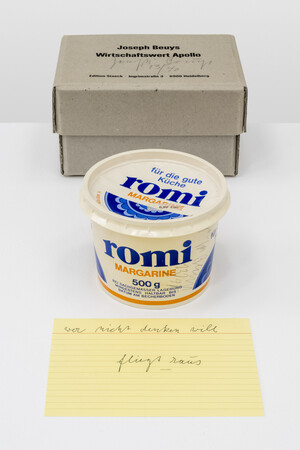 Joseph Beuys - Wirtschaftswert APOLLO, 1977, margarine container and postcard