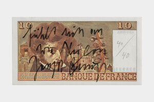 Joseph Beuys - Nylon-Geld, 1979, banknote with handwritten text