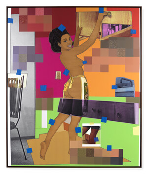 Mickalene Thomas - November 1971, 2024, Rhinestones and acrylic on canvas mounted on wood panel with ebony mahogany frame