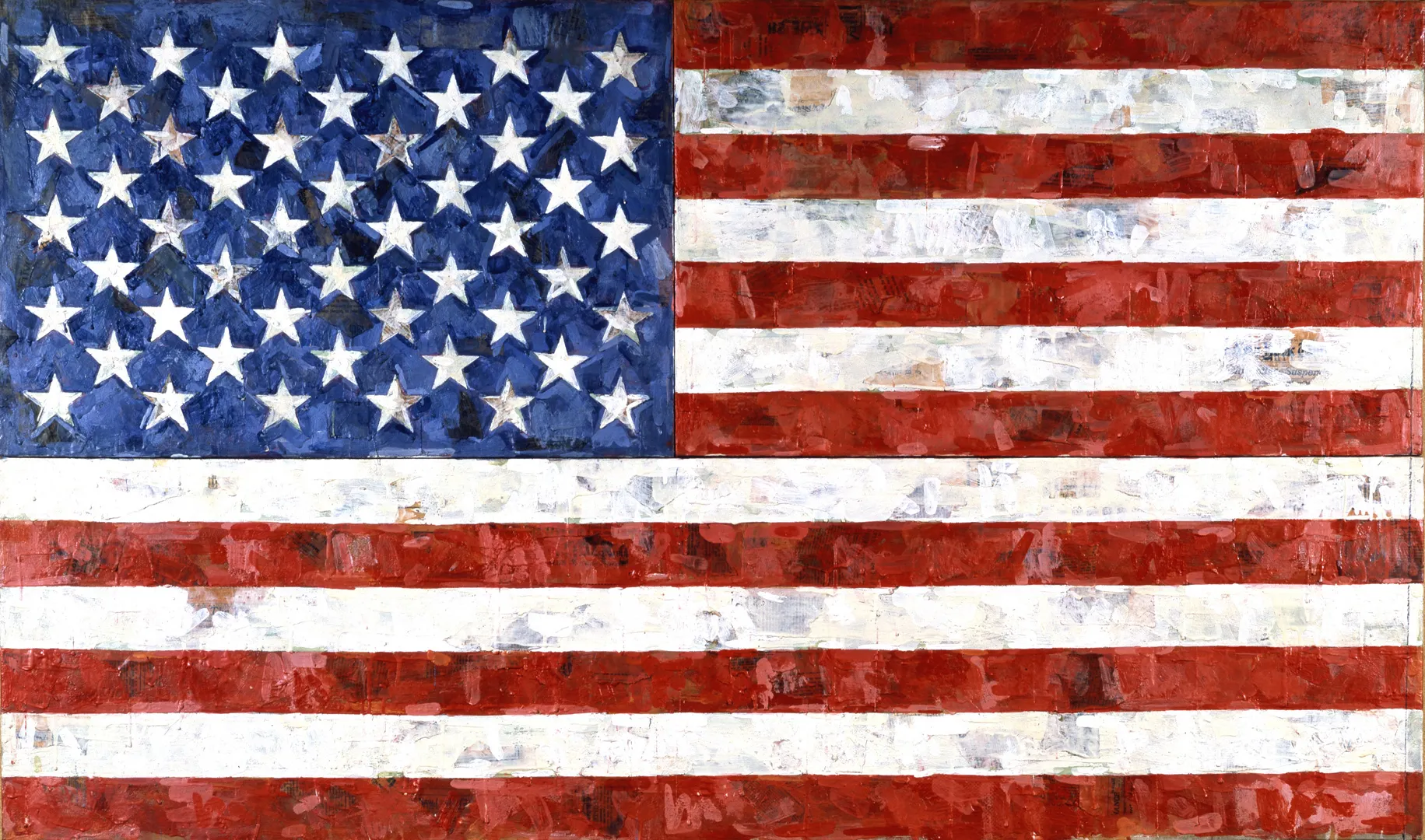 Jasper Johns - Flag, 1967, encaustic and collage on canvas (three panels)